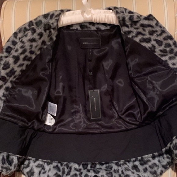 BCBGMAXAZRIA LUXURY DAVIE WOVEN FAUX FUR SHORT SLEEVE LEOPARD 🐆 PRINT JACKET S - Picture 8 of 11